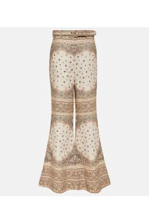 ZIMMERMANN Printed high-rise linen wide-leg pants