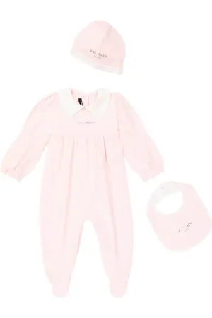 Balmain Baby cotton onesie, bib, and beanie set