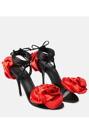MAGDA BUTRYM Floral-appliquÃ© satin slingback sandals