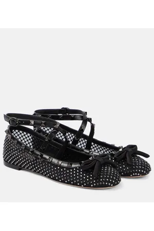 VALENTINO GARAVANI Rockstud embellished mesh ballet flats