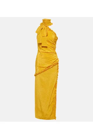 Alessandra Rich Polka-dot one-shoulder silk maxi dress