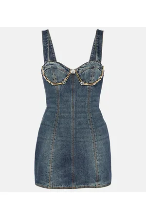 AREA Claw embellished denim minidress