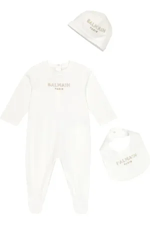 Balmain Baby cotton onesie, cap and bib set