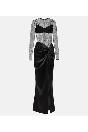 Rasario Draped lace and satin maxi dress