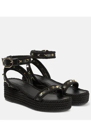 VALENTINO GARAVANI Rockstud leather espadrille wedges