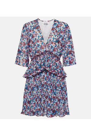 Ganni Floral pleated georgette minidress
