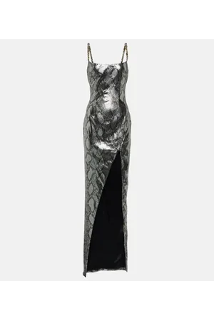 Balmain Chain-detail snake-print gown