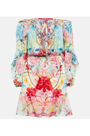 Camilla Off-the-shoulder embellished silk minidress