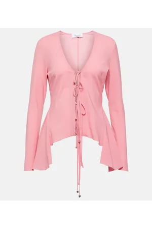 BLUMARINE Ruffled tie-front wool-blend blouse