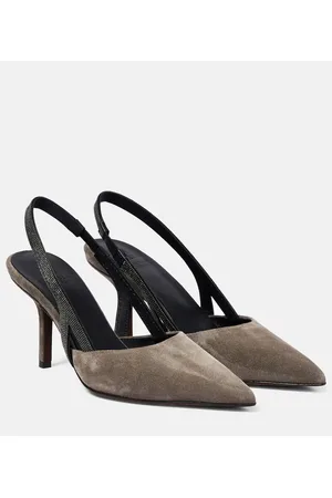 Brunello Cucinelli Embellished suede slingback mules