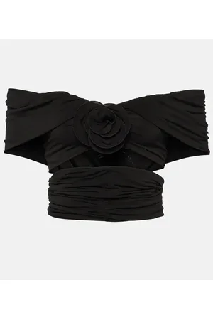MAGDA BUTRYM Floral off-shoulder ruched crop top