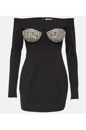 AREA Crystal-embellished off-shoulder minidress