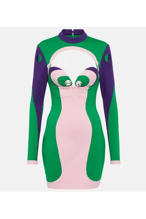 AREA Crystal-embellished cutout minidress