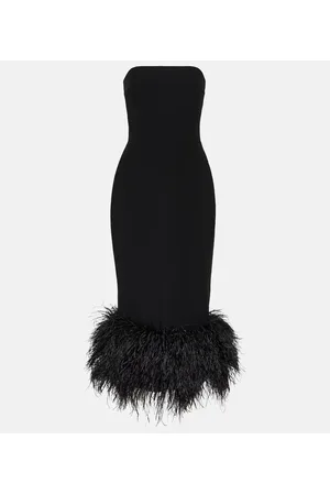 Rasario Feather-trimmed strapless crÃªpe midi dress