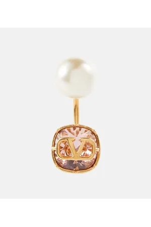 VALENTINO VLogo faux pearl and crystal single earring