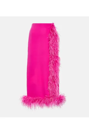 VALENTINO Feather-trimmed silk cady midi skirt