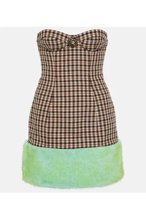 AREA Faux fur-trimmed strapless minidress
