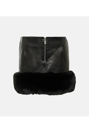 MAGDA BUTRYM Faux fur-trimmed leather mini skirt