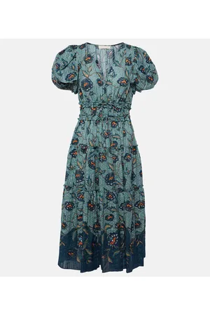 ULLA JOHNSON Eloisa puff-sleeve cotton-blend midi dress