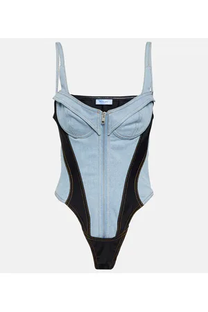MUGLER Paneled denim bodysuit