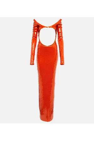LAQUAN SMITH Sequined cutout off-shoulder gown