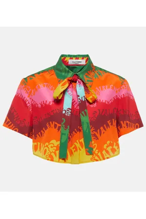 VALENTINO Printed silk and cotton crop top