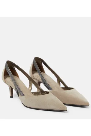 Brunello Cucinelli Embellished suede slingback pumps