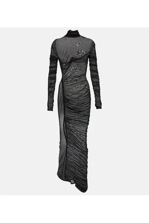 MUGLER Ruched sheer maxi dress