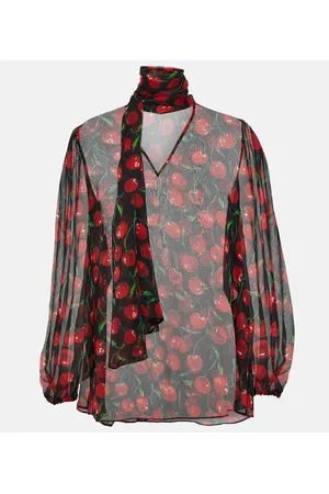 Dolce & Gabbana Cherry tie-neck silk chiffon blouse