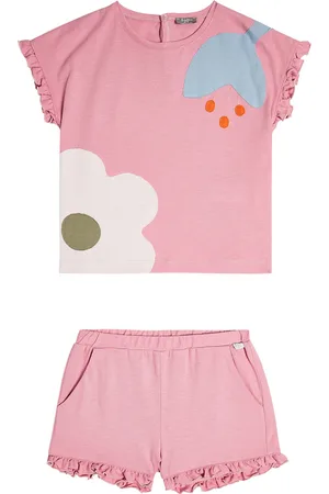 Il gufo Floral cotton shirt and shorts set