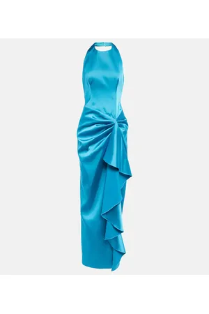 Rasario Halterneck draped satin gown