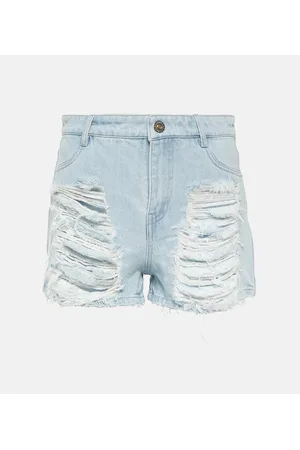 DION LEE Distressed high-rise denim shorts