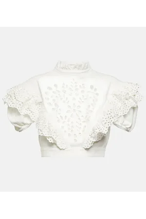 Sportmax Ometto broderie anglaise cotton cropped top