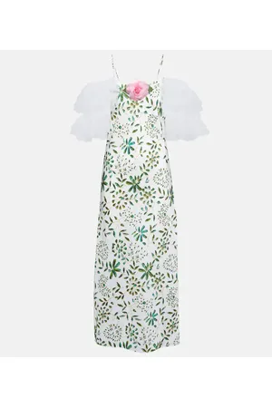 RODARTE Floral-appliquÃ© silk midi dress