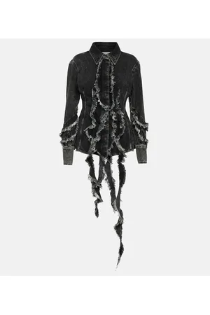 BLUMARINE Ruffle-trimmed denim shirt