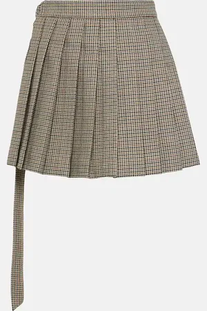 Ami Pleated houndstooth virgin wool miniskirt