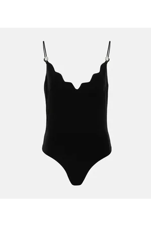 GALVAN Scalloped velvet bodysuit