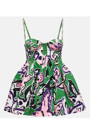 AREA Embellished printed denim minidress