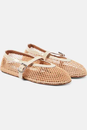 Alaïa AlaÃ¯a Patent leather-trimmed fishnet ballet flats