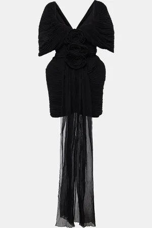 MAGDA BUTRYM Floral-appliquÃ© off-shoulder silk minidress