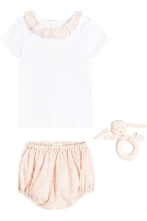 BONPOINT Baby cotton top, bloomers and rattle set