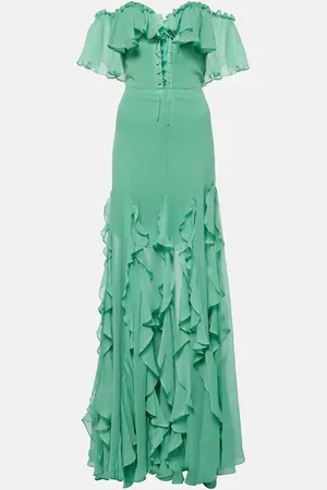 Costarellos Off-shoulder corset silk gown