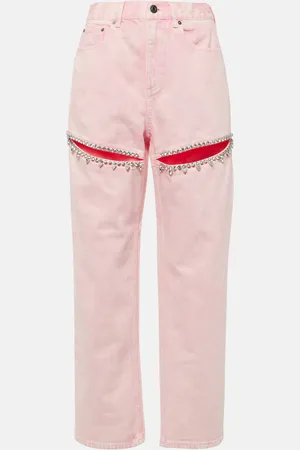 AREA Embellished cutout straight jeans