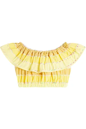 PAADE Striped ruffled cotton crop top