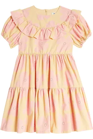 Jelly Mallow Pink Flower tiered cotton dress