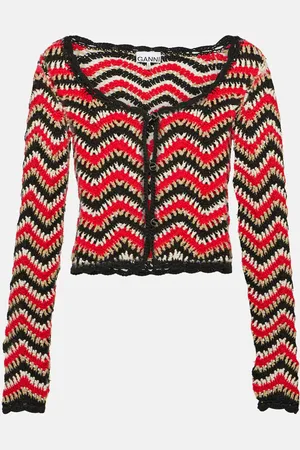 Ganni Crochet cropped cotton cardigan