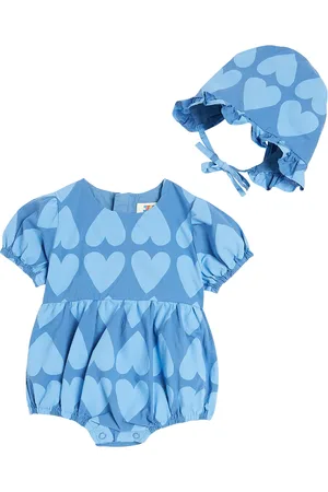 Jelly Mallow Baby Heart cotton playsuit and sunhat set
