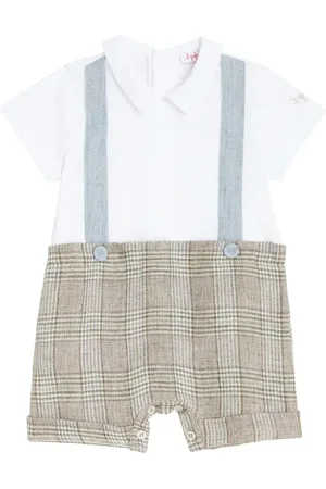 Il gufo Baby checked jersey playsuit