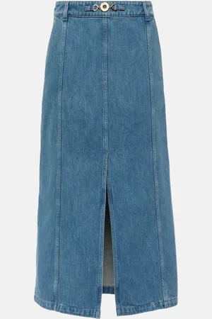Patou High-rise denim midi skirt
