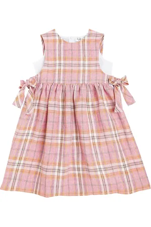 Il gufo Bow-detail checked linen and cotton dress